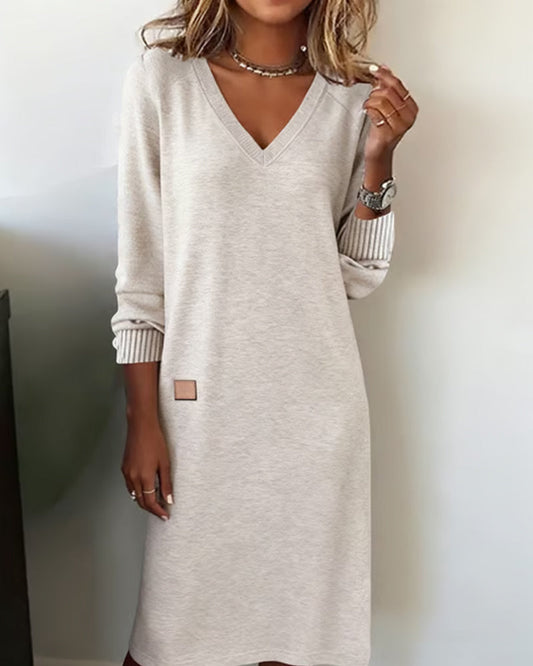 Elegant V-Neck Sweater Dress