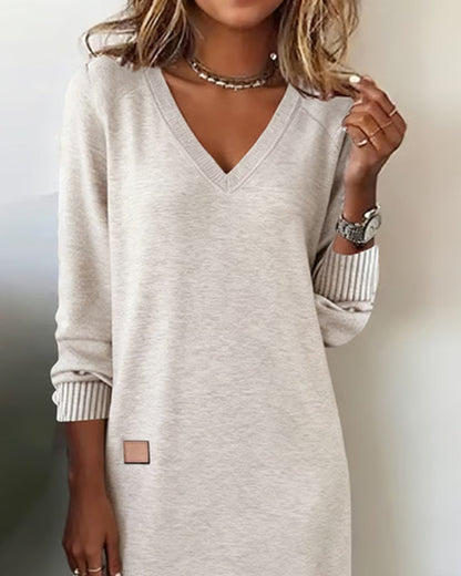 Elegant V-Neck Sweater Dress