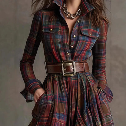 Elizabeth | Plaid Maxi Dress with Belt