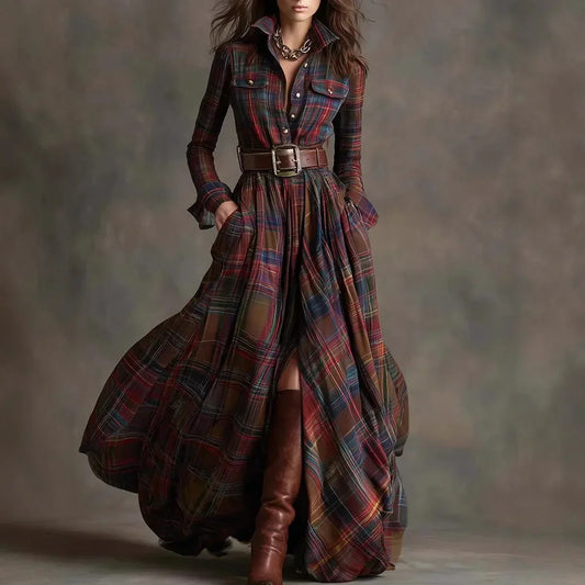 Elizabeth | Plaid Maxi Dress with Belt