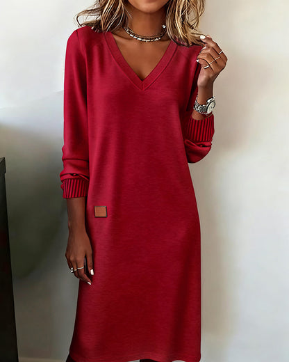 Elegant V-Neck Sweater Dress