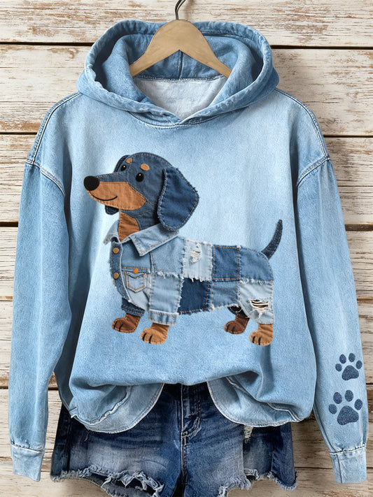 Estrella – Women's sweatshirt with patchwork art and dachshund motif